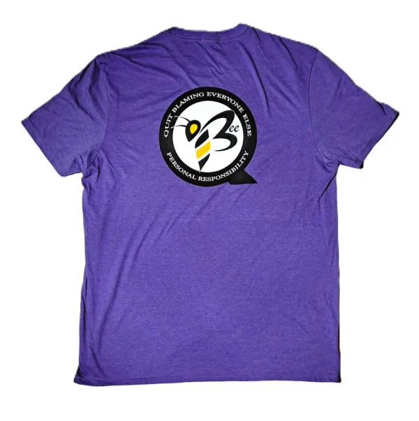 Back view of a Women's QBEE T-shirt in Heather Purple, featuring a decorative design.