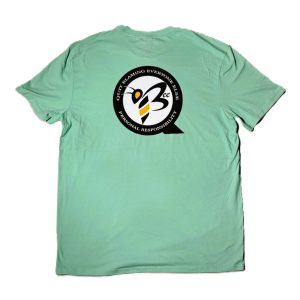 Back view of a Women's QBEE T-shirt in Mint, featuring a decorative design.