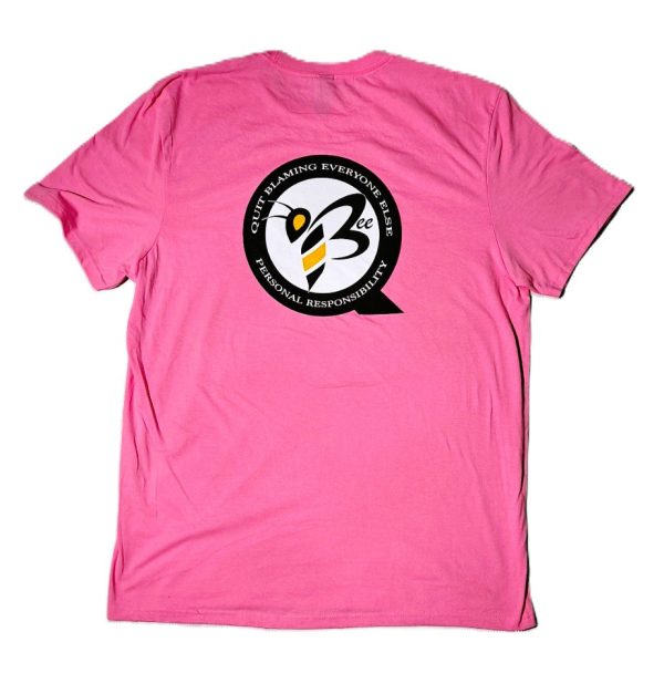 Back view of a Women's QBEE T-shirt in Neon Pink, featuring a decorative design.