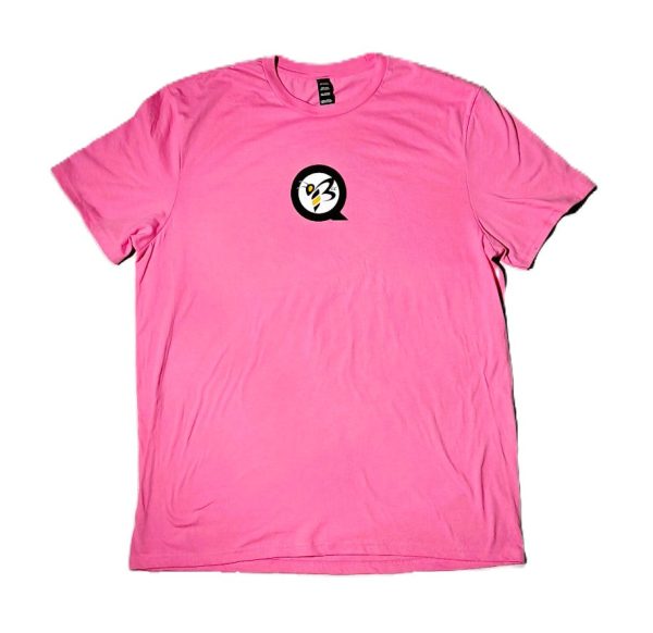 Front view of a Women's QBEE T-shirt in Neon Pink, featuring a decorative design.