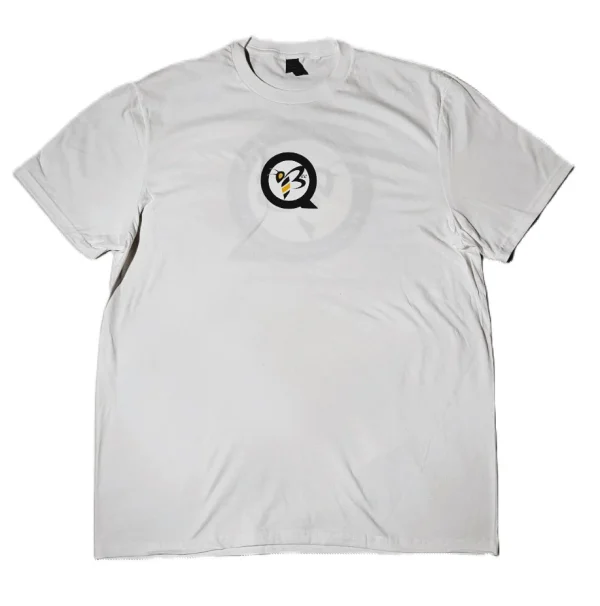 Front view of a Women's QBEE T-shirt in White, featuring a decorative design.